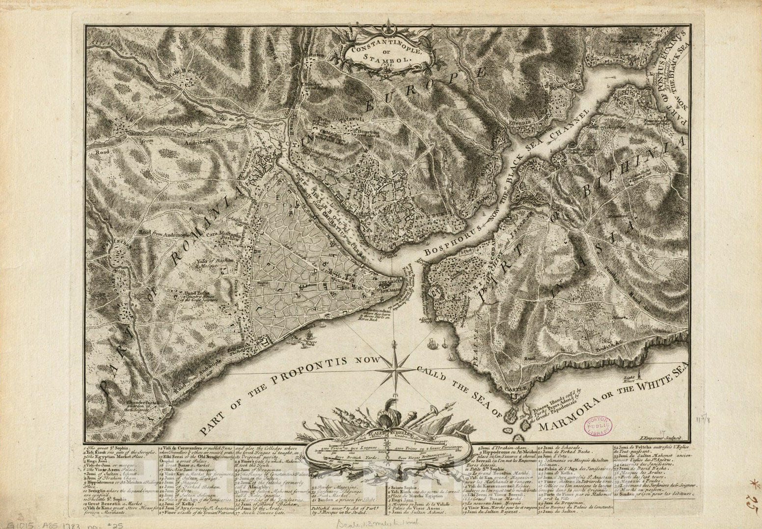 Historical Map, 1752 Constantinople, or Stambol, Vintage Wall Art