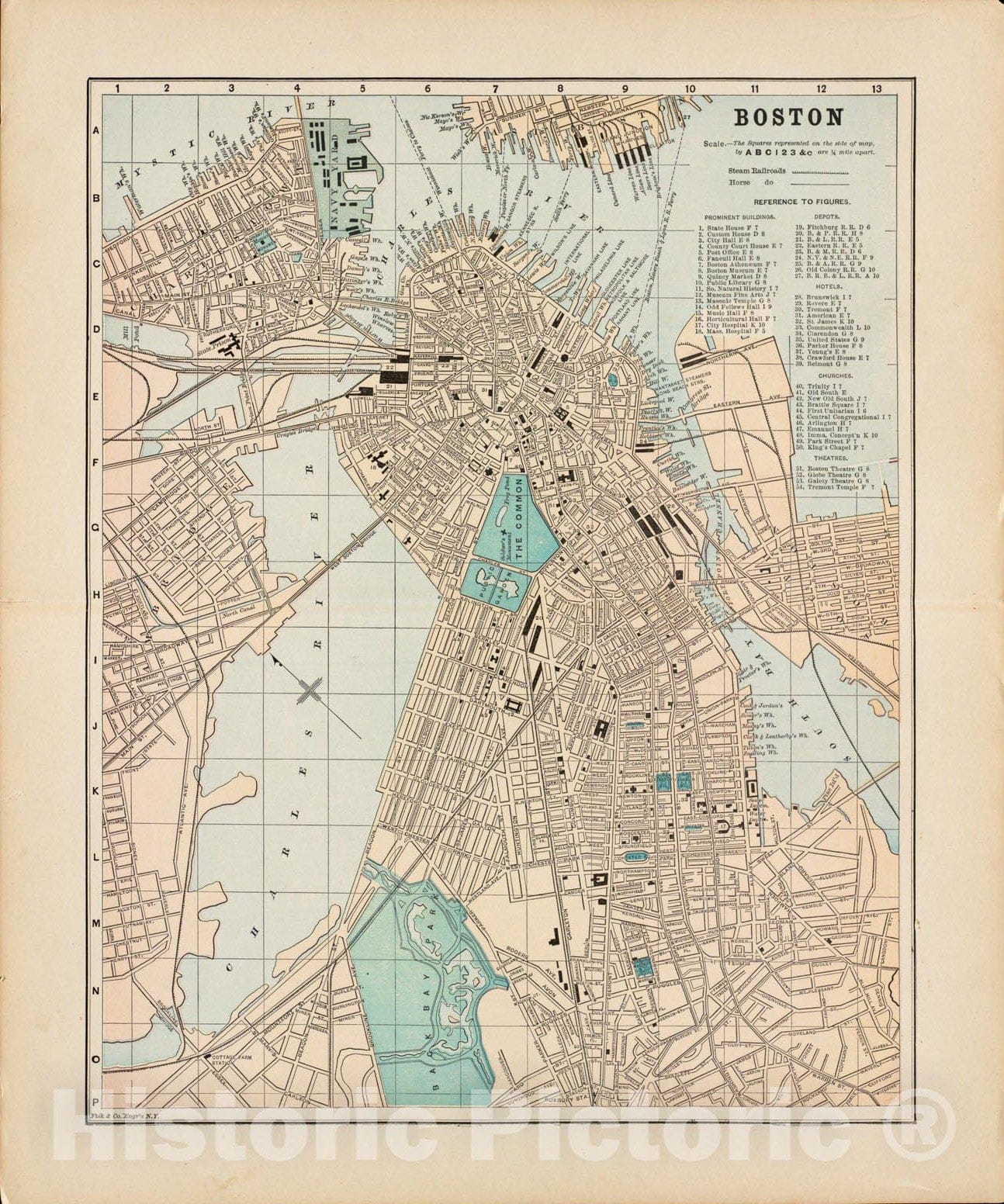 Historical Map, 1892 Boston, Vintage Wall Art