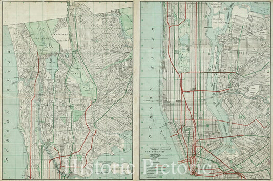 Historical Map, 1917 Hammond's Complete map of New York City, Vintage Wall Art