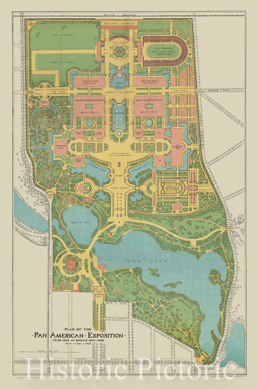 Historical Map, Plan of The Pan-American Exposition to be held at Buffalo, New York, May 1-Nov 1, 1901, Vintage Wall Art