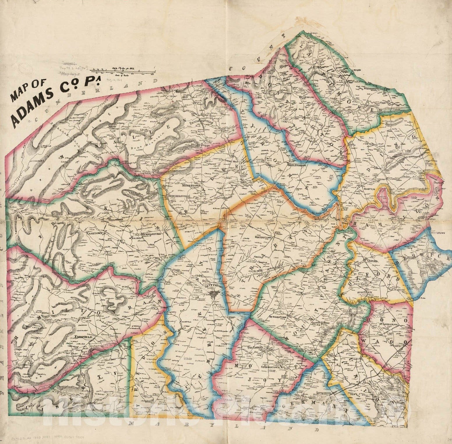 Historical Map, 1858 Map of Adams Co, Pa, Vintage Wall Art