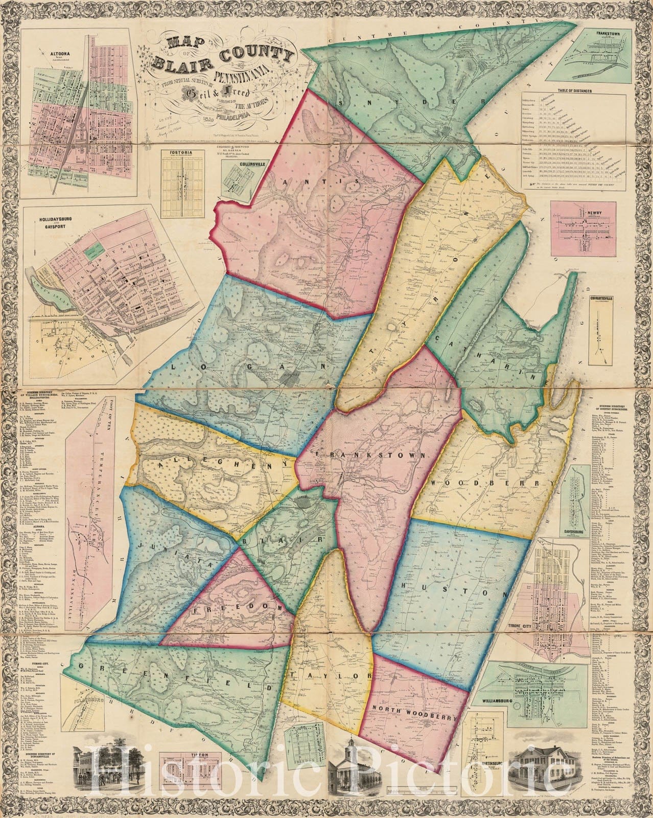 Historical Map, 1859 Map of Blair County, Pennsylvania : from Special surveys, Vintage Wall Art