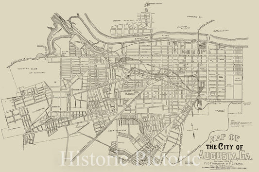 Historical Map, 1913 Map of The City of Augusta, Ga, Vintage Wall Art