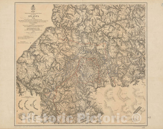 Historical Map, Map Illustrating The Military Operations in Front of Atlanta, Ga : from The Passage of Peach Tree Creek, July 19th, 1864, Vintage Wall Art