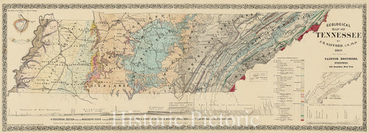 Historical Map, 1869 Geological map of Tennessee, Vintage Wall Art