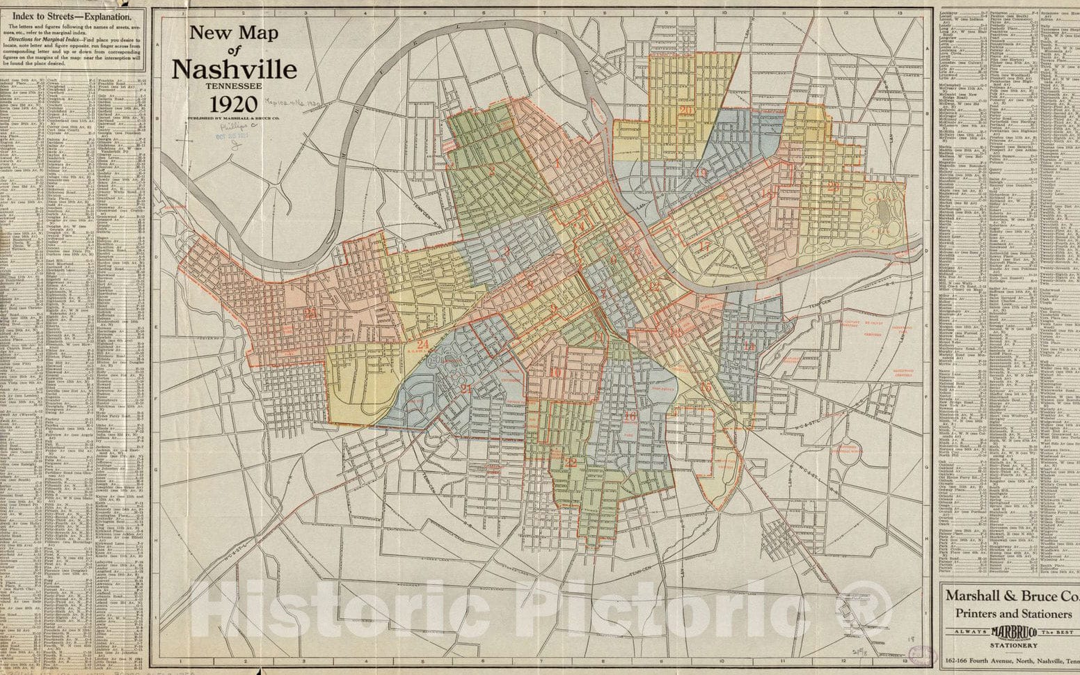 Historical Map, 1920 New map of Nashville, Tennessee, Vintage Wall Art