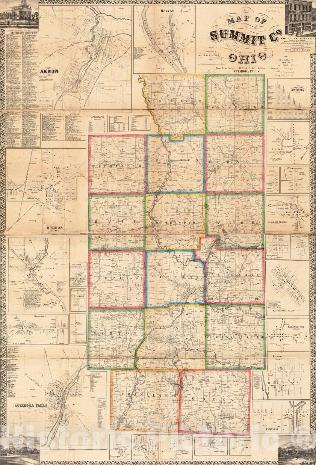 Historical Map, 1856 Map of Summit Co, Ohio, Vintage Wall Art