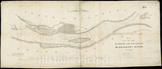 Historical Map, Map of The Harbor of St. Louis, Mississippi River, Oct. 1837, Vintage Wall Art