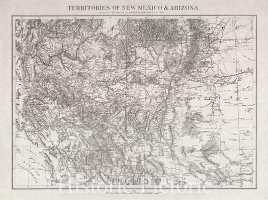 Historical Map, 1879 Territories of New Mexico & Arizona, Vintage Wall Art