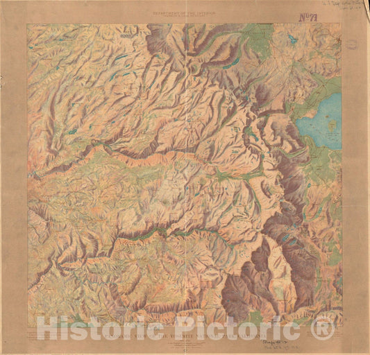 Historical Map, 1914 Panoramic View of The Yosemite National Park, California, Vintage Wall Art