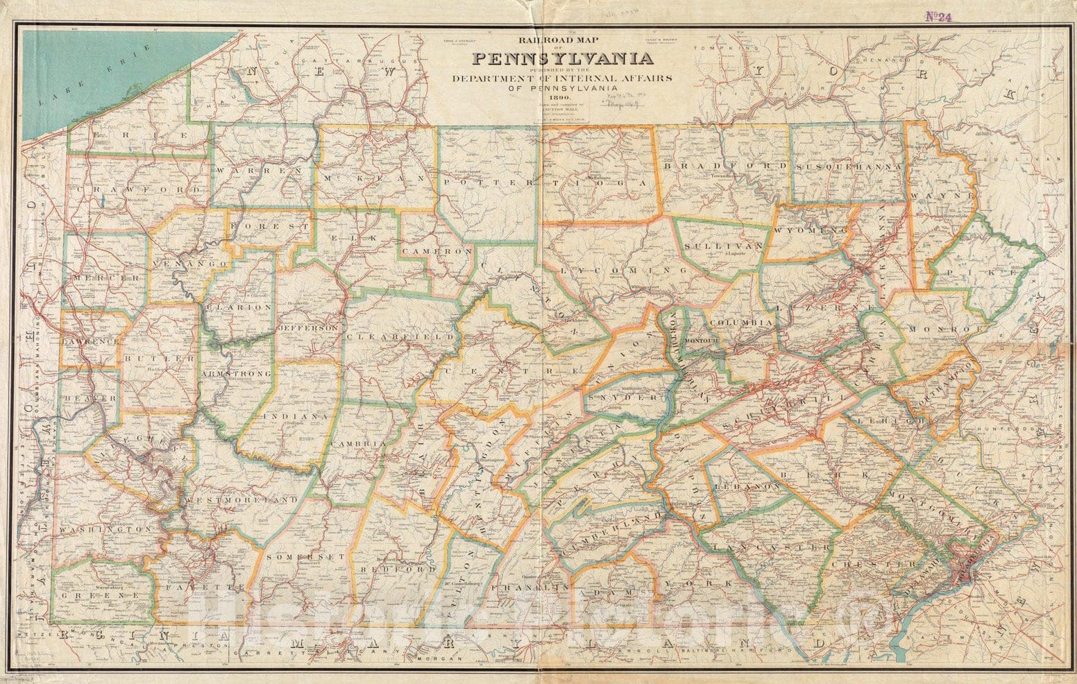 Historical Map, 1890 Rail Road map of Pennsylvania, Vintage Wall Art