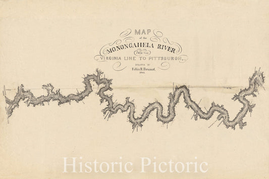Historical Map, 1841 Map of The Monongahela River from The Virginia line to Pittsburgh, Vintage Wall Art