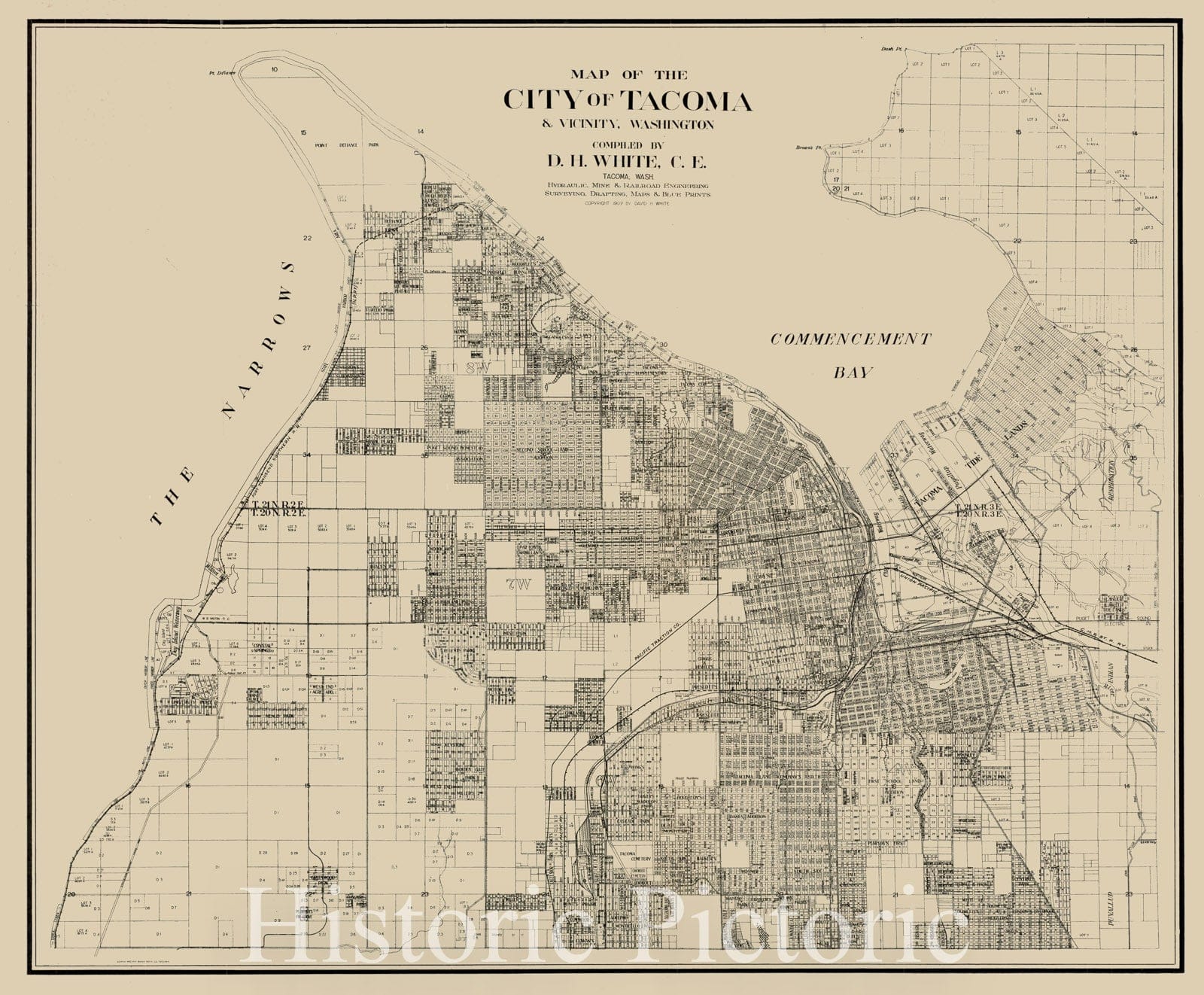 Historical Map, ca. 1907 Map of the city of Tacoma & vicinity, Washington, Vintage Wall Art