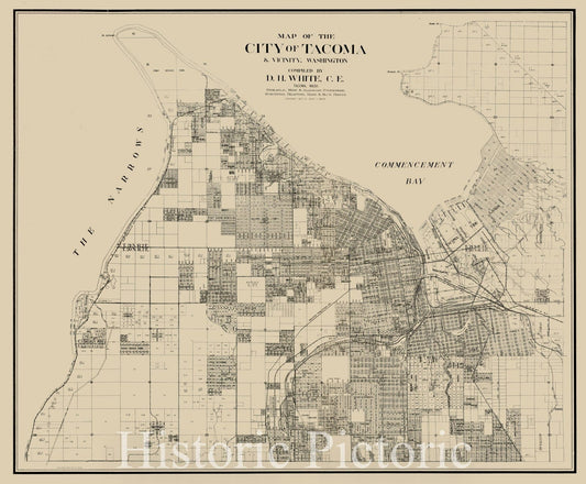 Historical Map, ca. 1907 Map of the city of Tacoma & vicinity, Washington, Vintage Wall Art