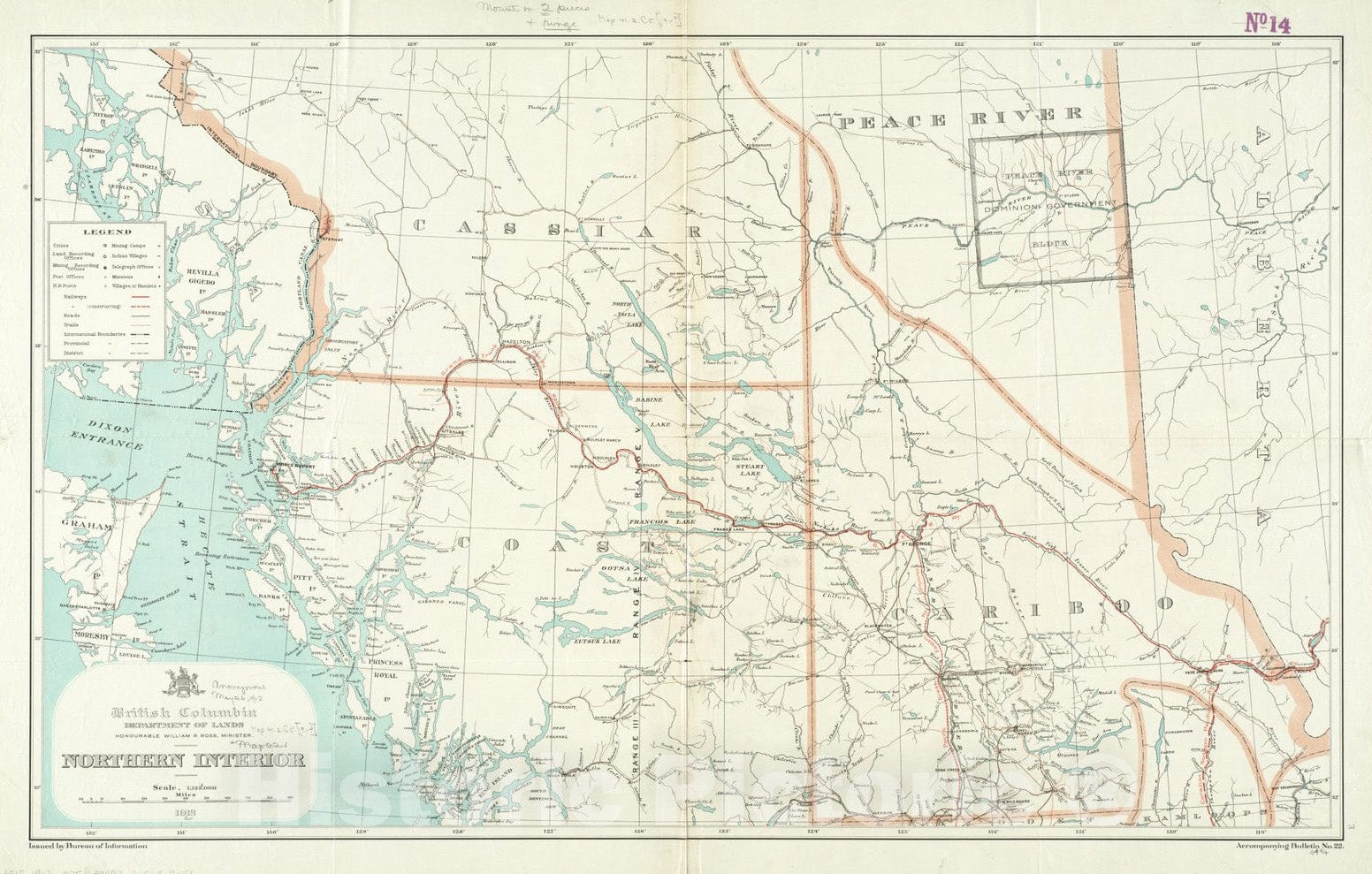 Historical Map, 1912 Northern Interior, Vintage Wall Art