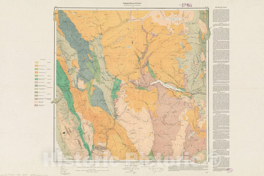 Historical Map, 1895 British Columbia : Kamloops Sheet, geologically Coloured, Vintage Wall Art