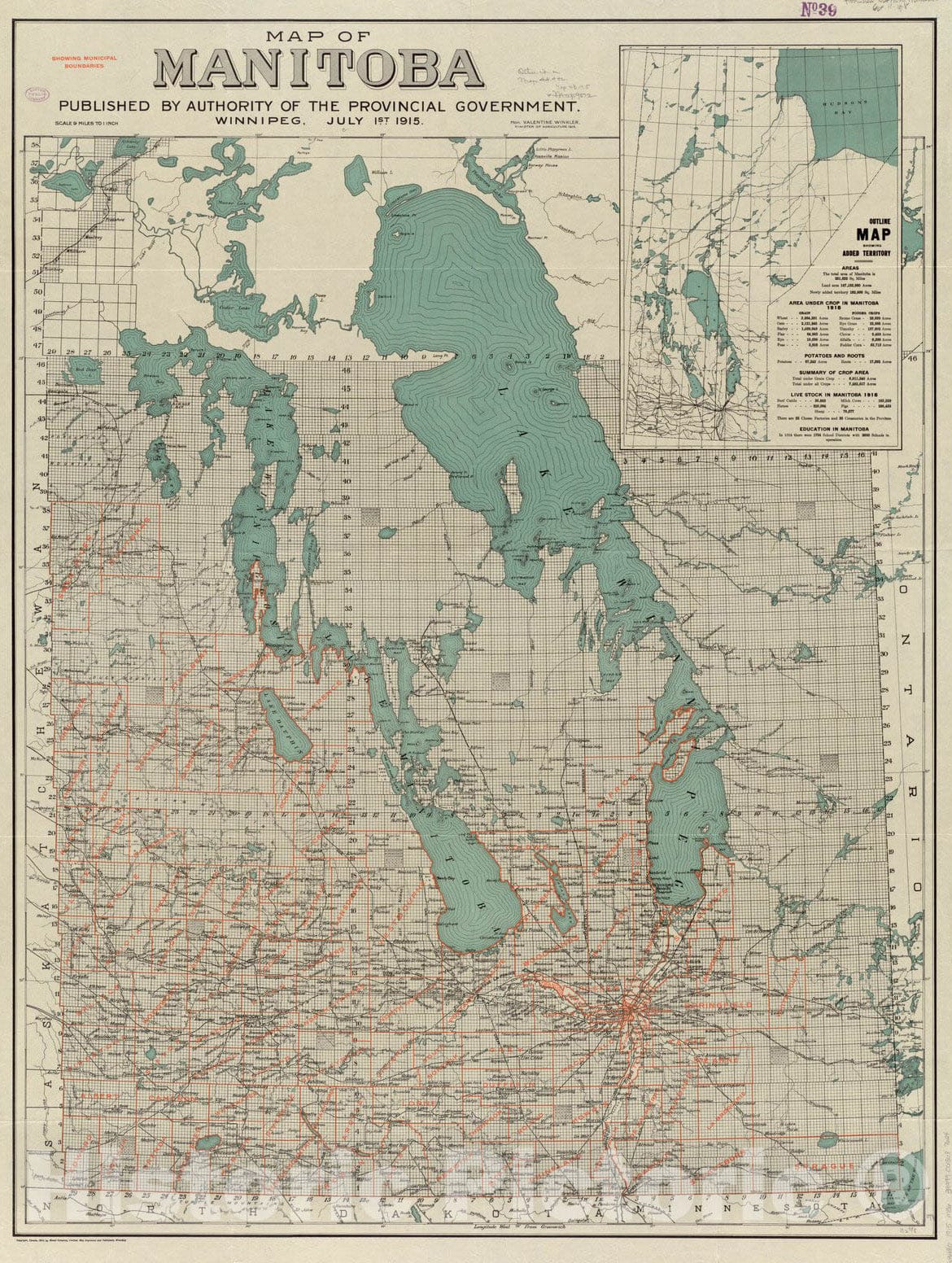 Historical Map, 1915 Map of Manitoba, Vintage Wall Art