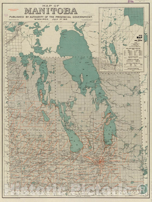 Historical Map, 1915 Map of Manitoba, Vintage Wall Art
