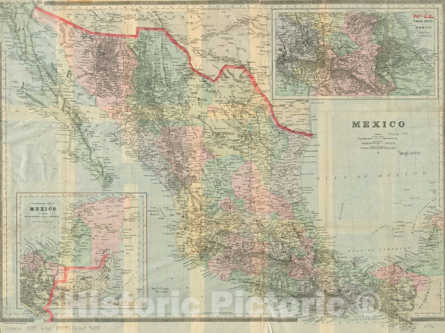 Historical Map, 1889 Mexico, Vintage Wall Art
