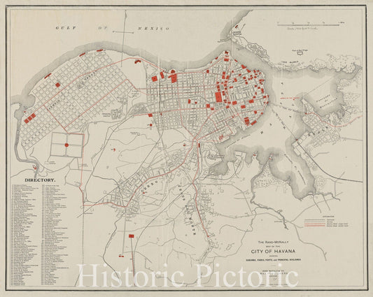 Historical Map, 1921 The Rand-McNally map of The City of Havana Showing Suburbs, Parks, forts, and Principal Buildings, Vintage Wall Art