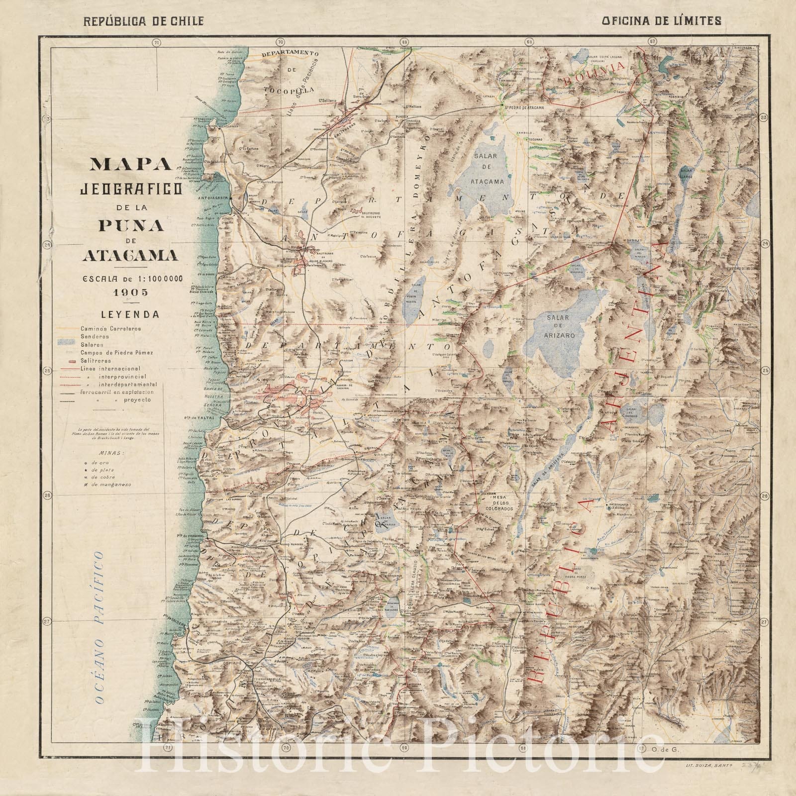 Historical Map, 1905 Mapa jeografico de la Puna de Atacama, Vintage Wall Art
