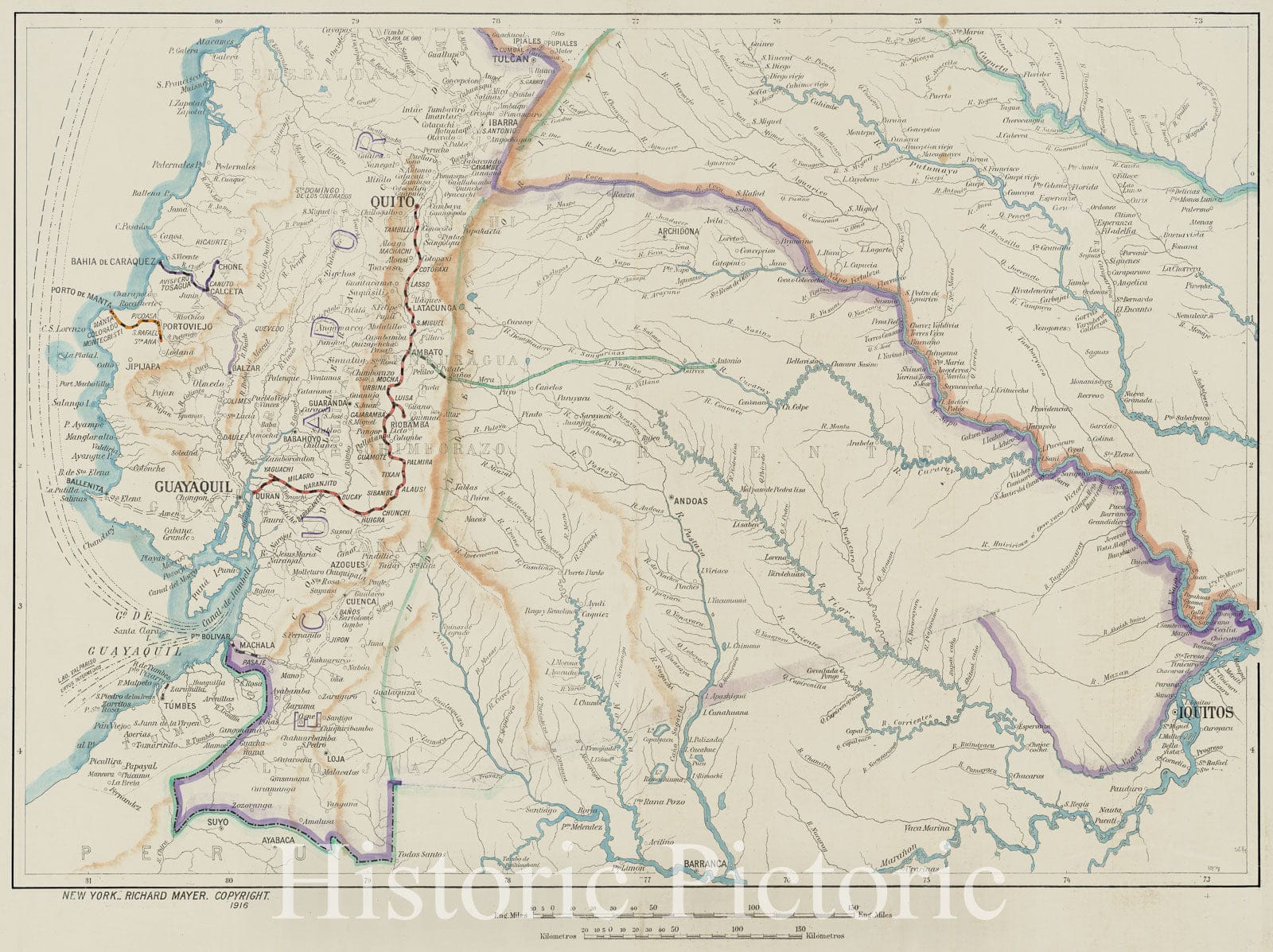 Historical Map, 1916 [Map of Ecuador], Vintage Wall Art