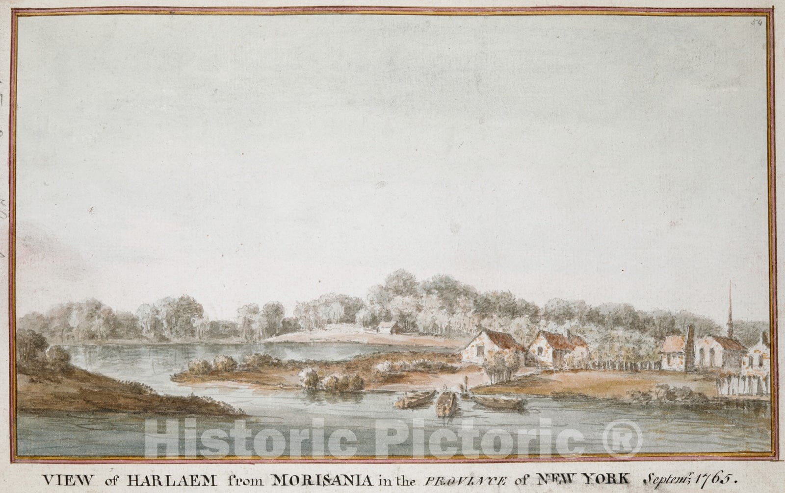 Historical Map, View of HARLAEM from MORISANIA in The Province of New York Septem.r 1765, Vintage Wall Art