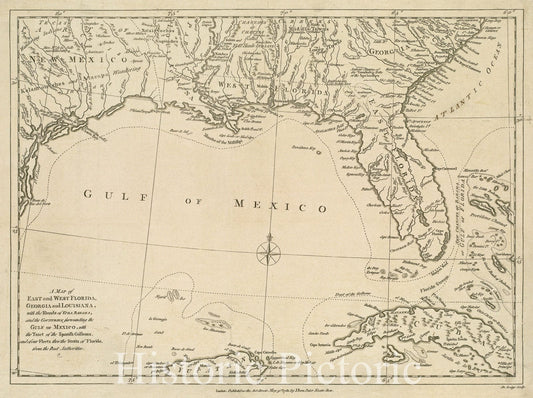 Historical Map, 1781 A map of East and West Florida, Georgia, and Louisiana, with The Islands of Cuba, Bahama, and The Countries Surrounding The Gulf of Mexico, Vintage Wall Art