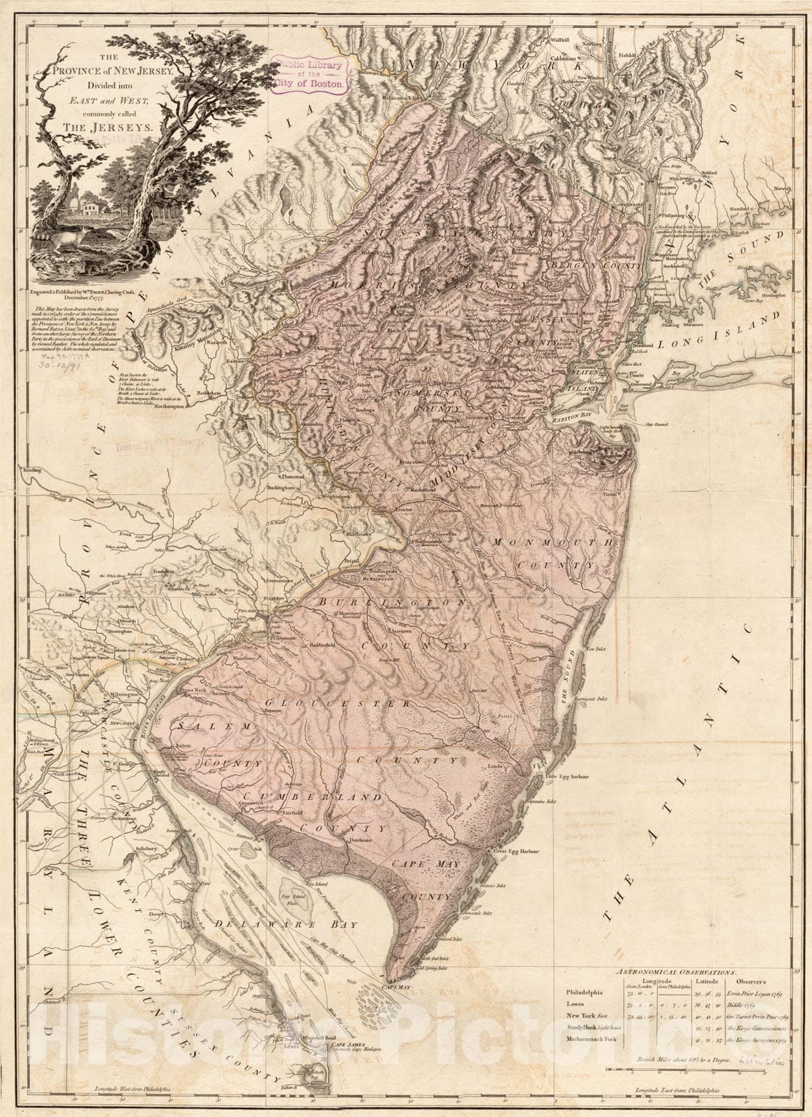 Historical Map, 1777 The Province of New Jersey, Divided into East and west, commonly Called The Jerseys, Vintage Wall Art