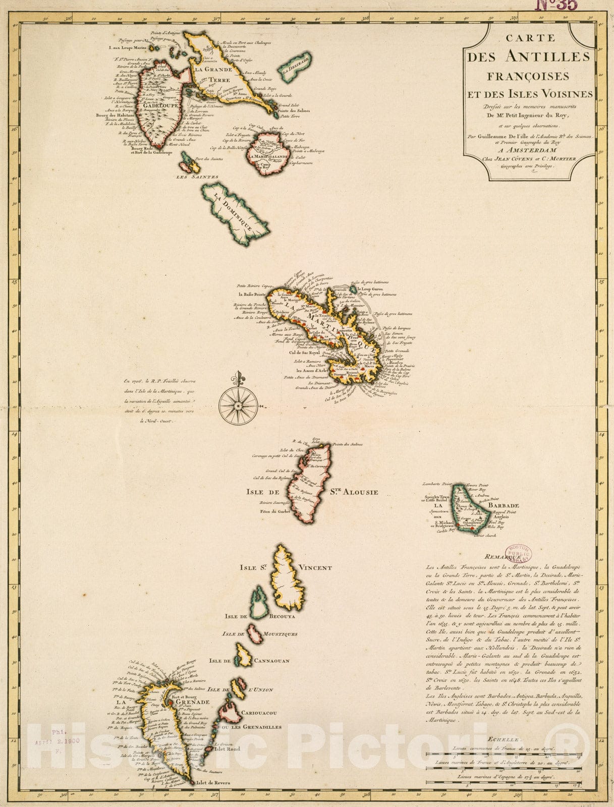 Historical Map, 1730 Carte des Antilles francoises et des Isles voisines, Vintage Wall Art
