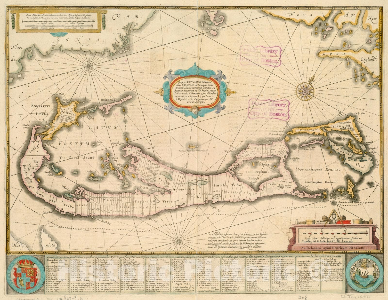Historical Map, 1639-1649 Mappa aestivarum insularum Alias Barmudas dictarum, ad Ostia Mexicani aestuarij jacentium in latitudine graduum 32 minutorum 25, Vintage Wall Art