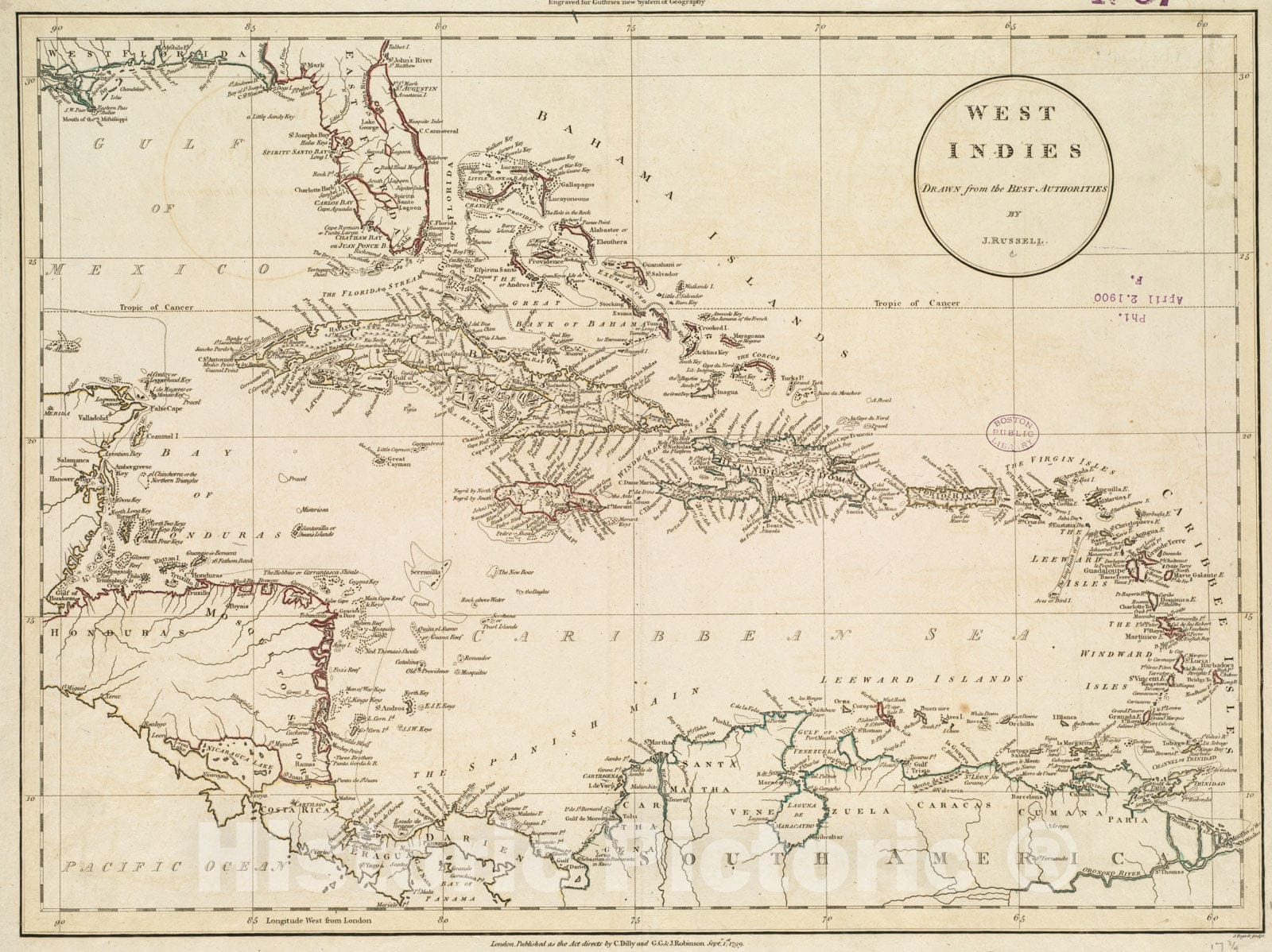 Historical Map, 1799 West Indies, Vintage Wall Art