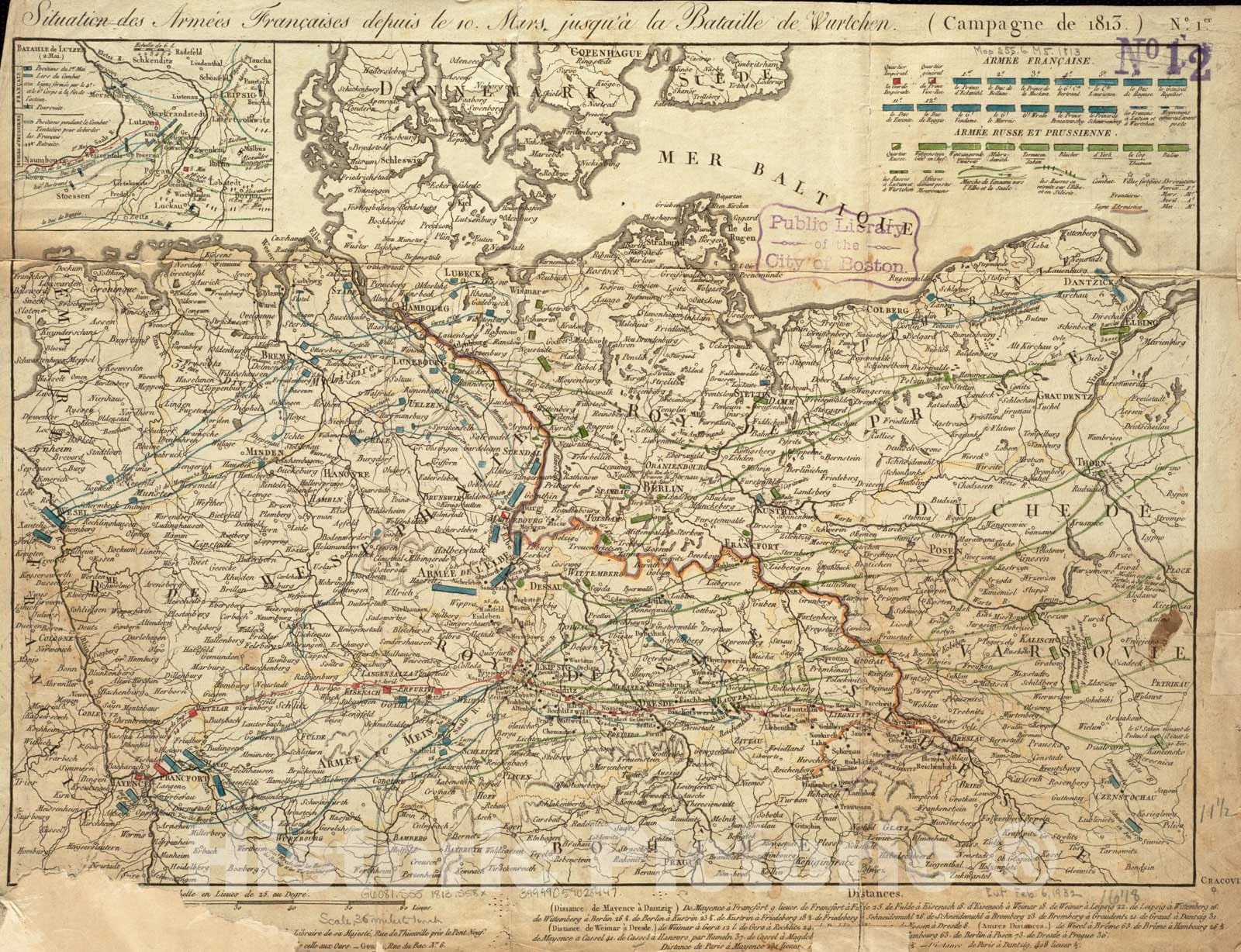 Historical Map, Situation des armees Francaises Depuis le 10 Mars jusqu'a la Bataille de Wurtchen : (Campagne de 1813), Vintage Wall Art