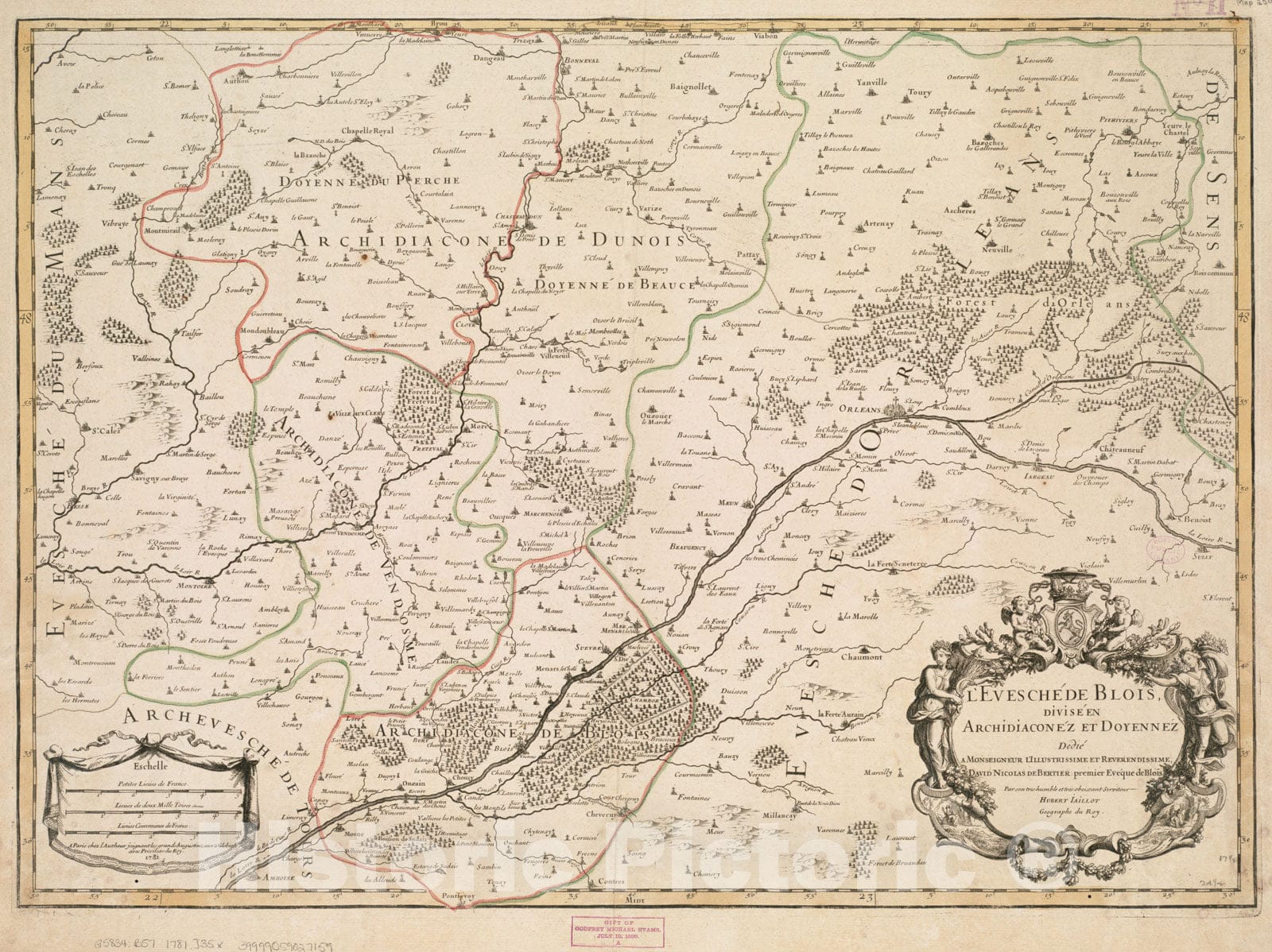Historical Map, 1781 L'Evesche de Blois, diI'viI'se en archiI'diI'aconez et doyennez, Vintage Wall Art