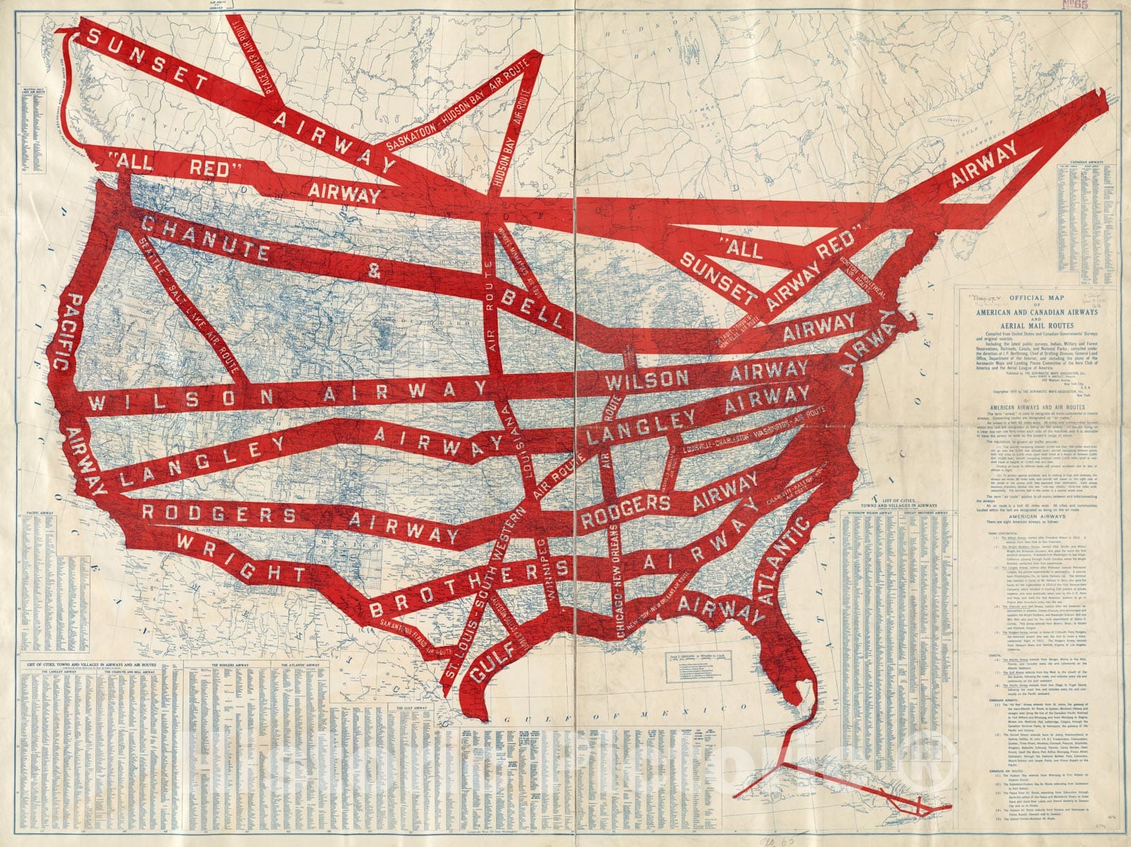 Historical Map, 1919 Official map of American and Canadian Airways and Aerial Mail Routes, Vintage Wall Art