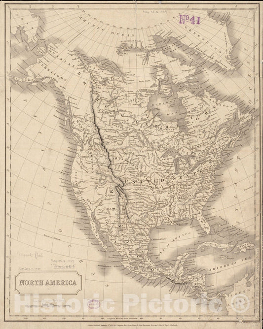 Historical Map, 1829 North America, Vintage Wall Art
