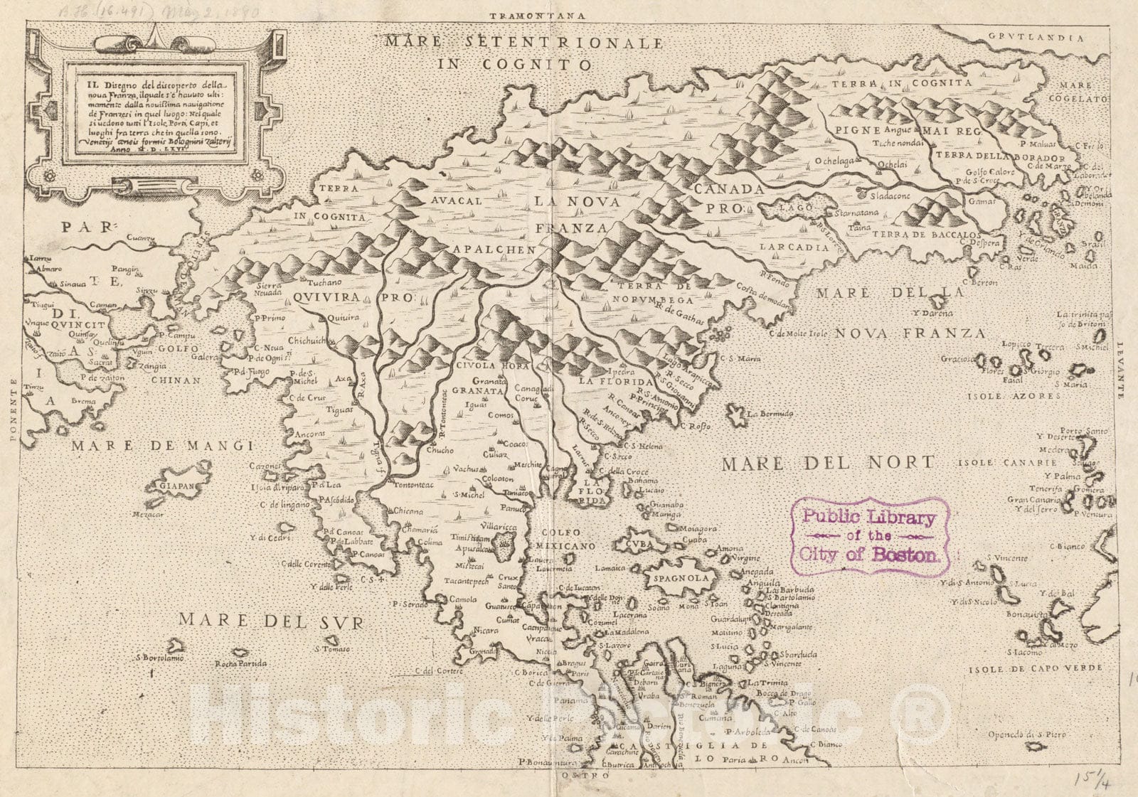 Historical Map, 1892 Il disegno del discoperto della noua Franza : ilquale s'eI' hauuto ultimamente dalla nouissima nauigatione deI' Franzesi in quel luogo, Vintage Wall Art