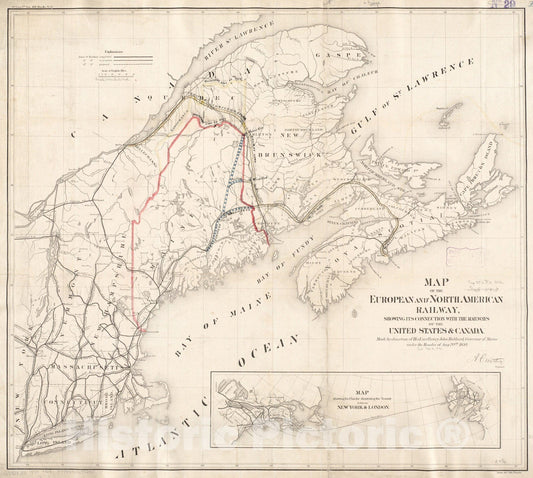 Historical Map, Map of The European and North American Railway, Showing its Connection with The Railways of The United States & Canada; Made by Direction of His Excel, Vintage Wall Art