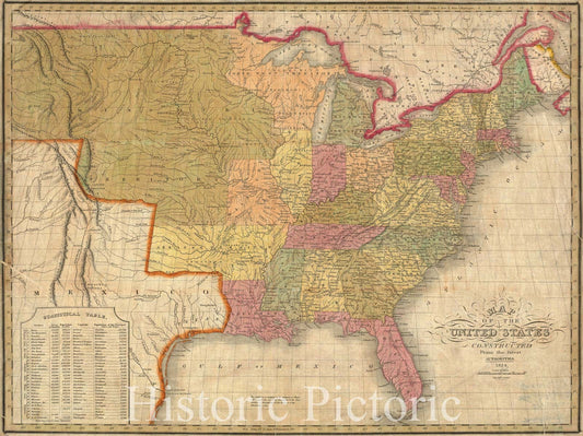 Historical Map, 1824 Map of The United States, Constructed from The Latest Authorities, Vintage Wall Art