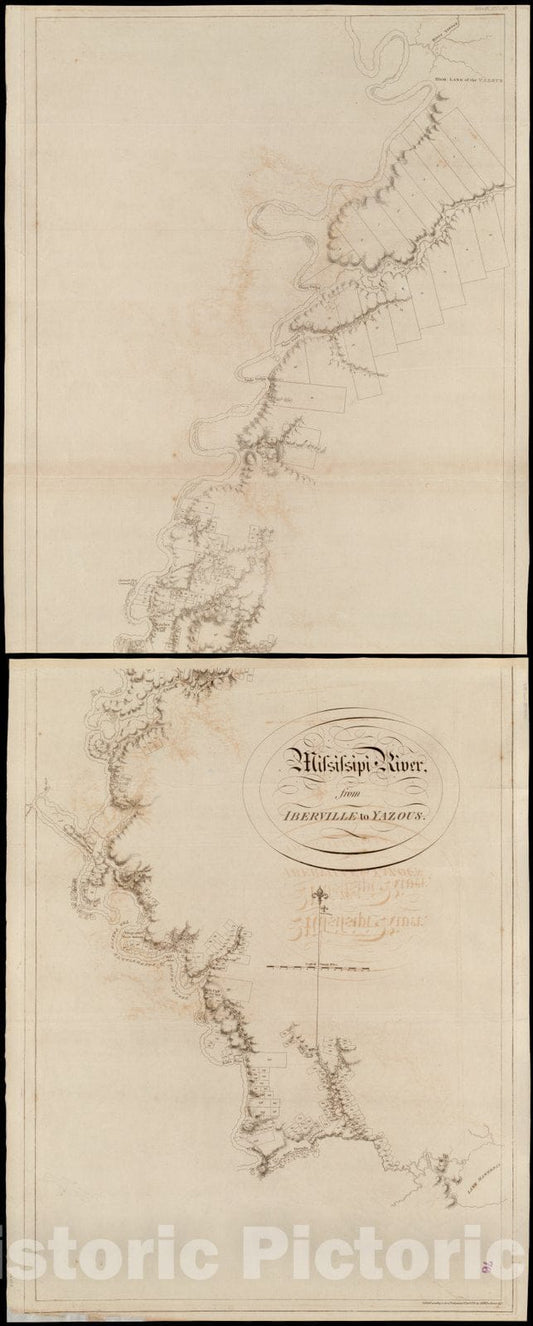 Historical Map, 1779 Mississipi River, from Iberville to Yazous, Vintage Wall Art