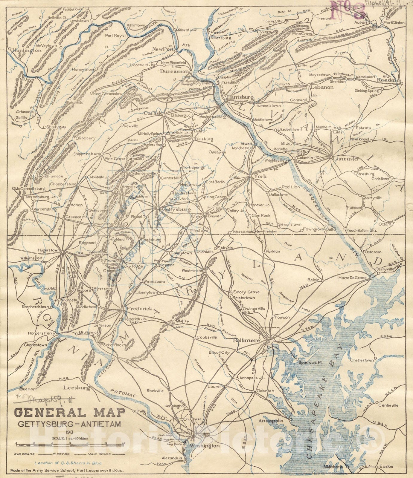 Historical Map, 1913 General Historical Map, Gettysburg-Antietam, Vintage Wall Art
