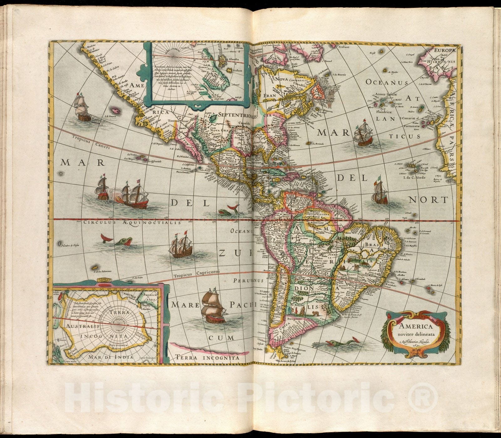 Historical Map, 1638 America noviter delineata, Vintage Wall Art