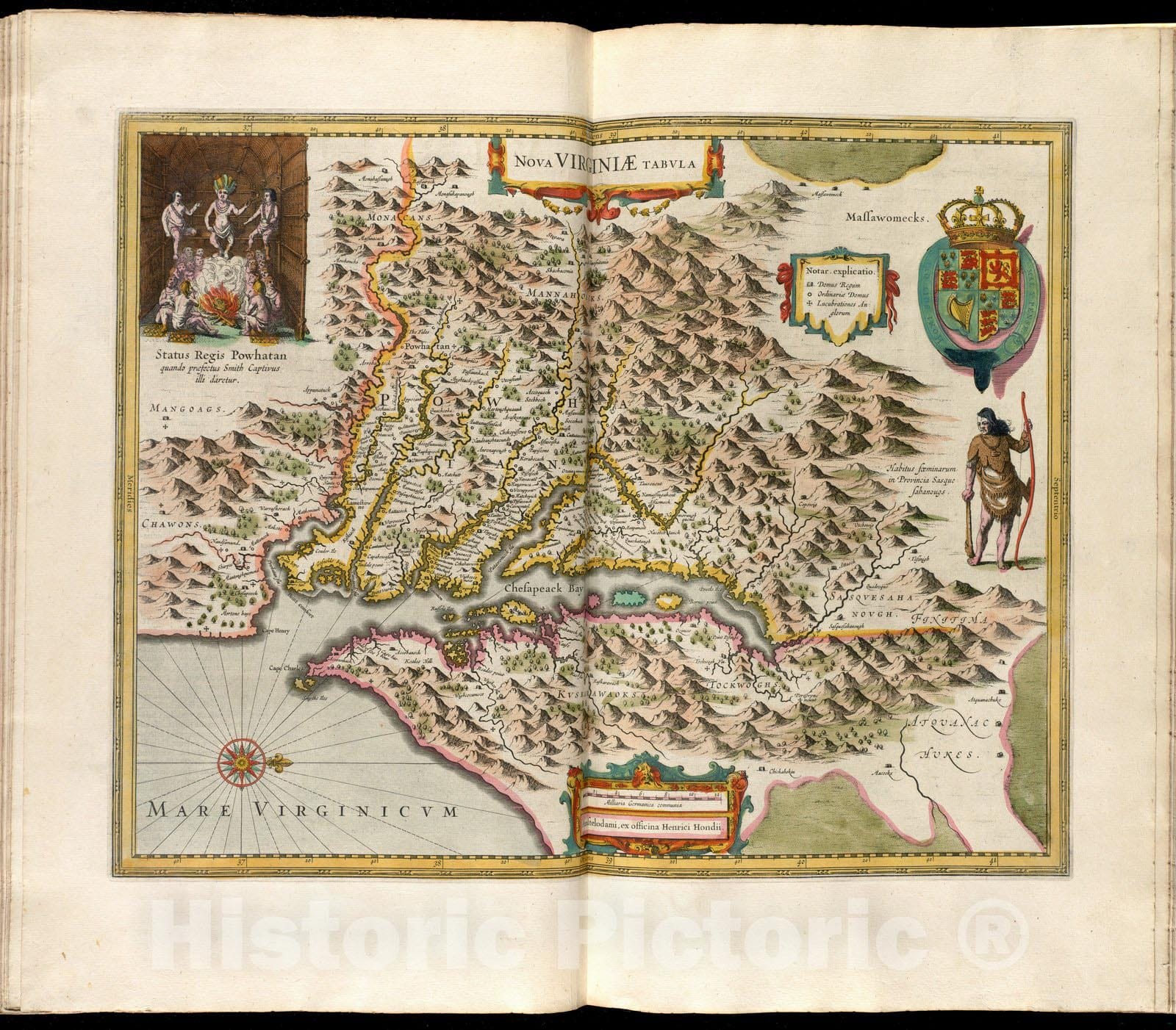 Historical Map, 1638 Nova Virginiae tabula, Vintage Wall Art