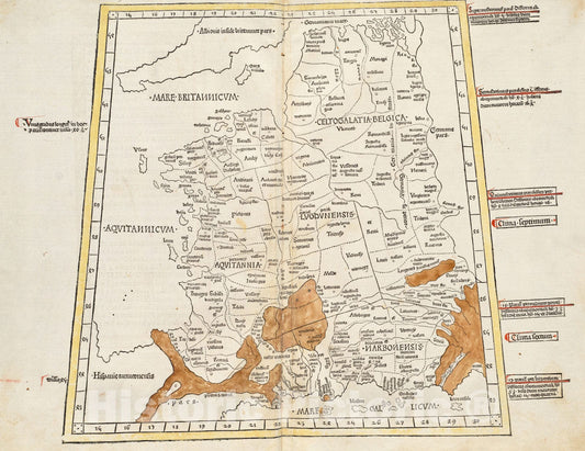Historical Map, 1482 Tercia Europe Tabula continet Gallia, Vintage Wall Art