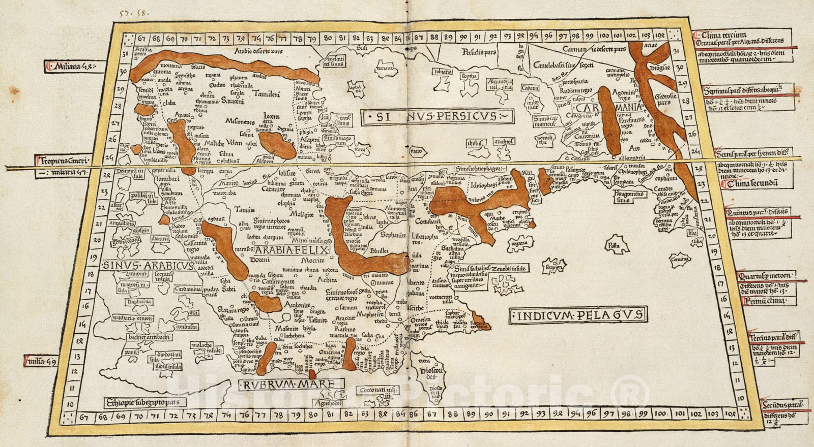 Historical Map, 1482 Sexta Asie Tabula continet Arabiam, Felice atq[ue] Carmania cu adiacentibus insulis, Vintage Wall Art