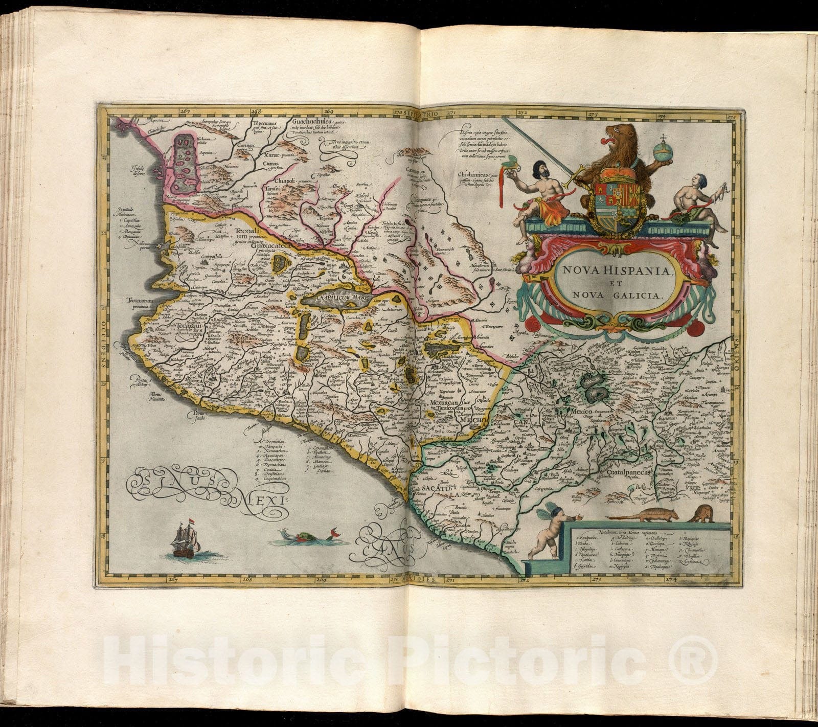 Historical Map, 1638 Nova Hispania, et Nova Galicia, Vintage Wall Art