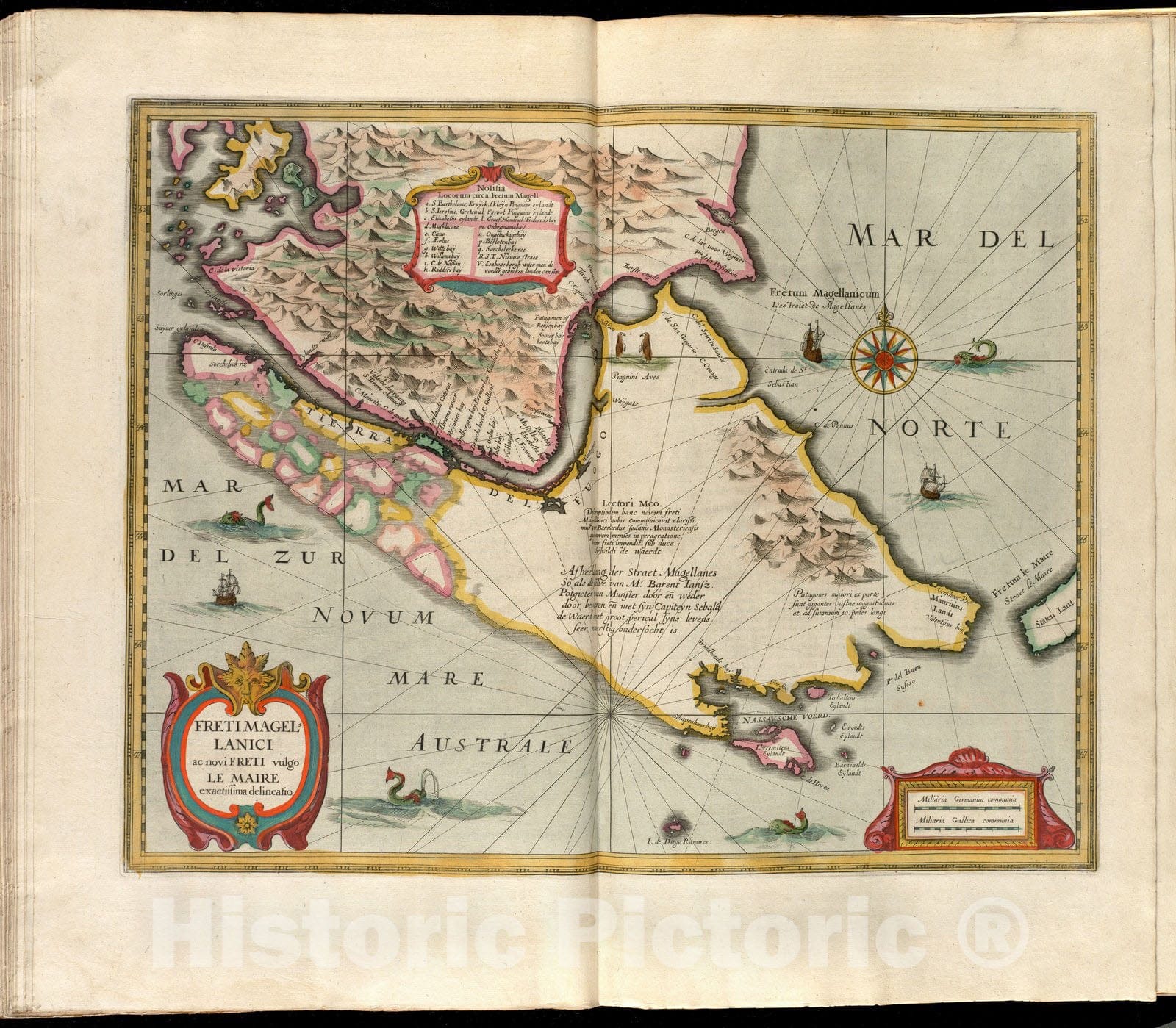 Historical Map, 1638 Freti Magellanici ac Novi freti vulgo le Maire exactissima delineatio = Afbeelding der Straet Magellanes : so ALS de selve Van Mr. Barent Iansz, Vintage Wall Art