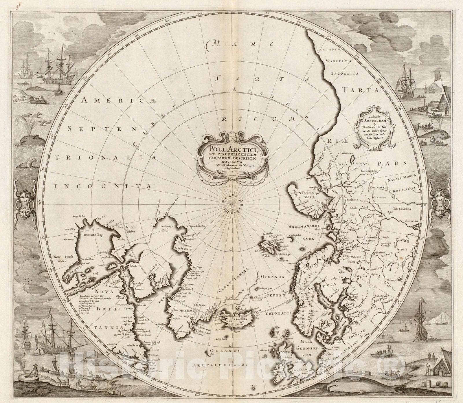 Historical Map, 1676 Poli Arctici, et circumiacentium terrarum descriptio novissima, Vintage Wall Art