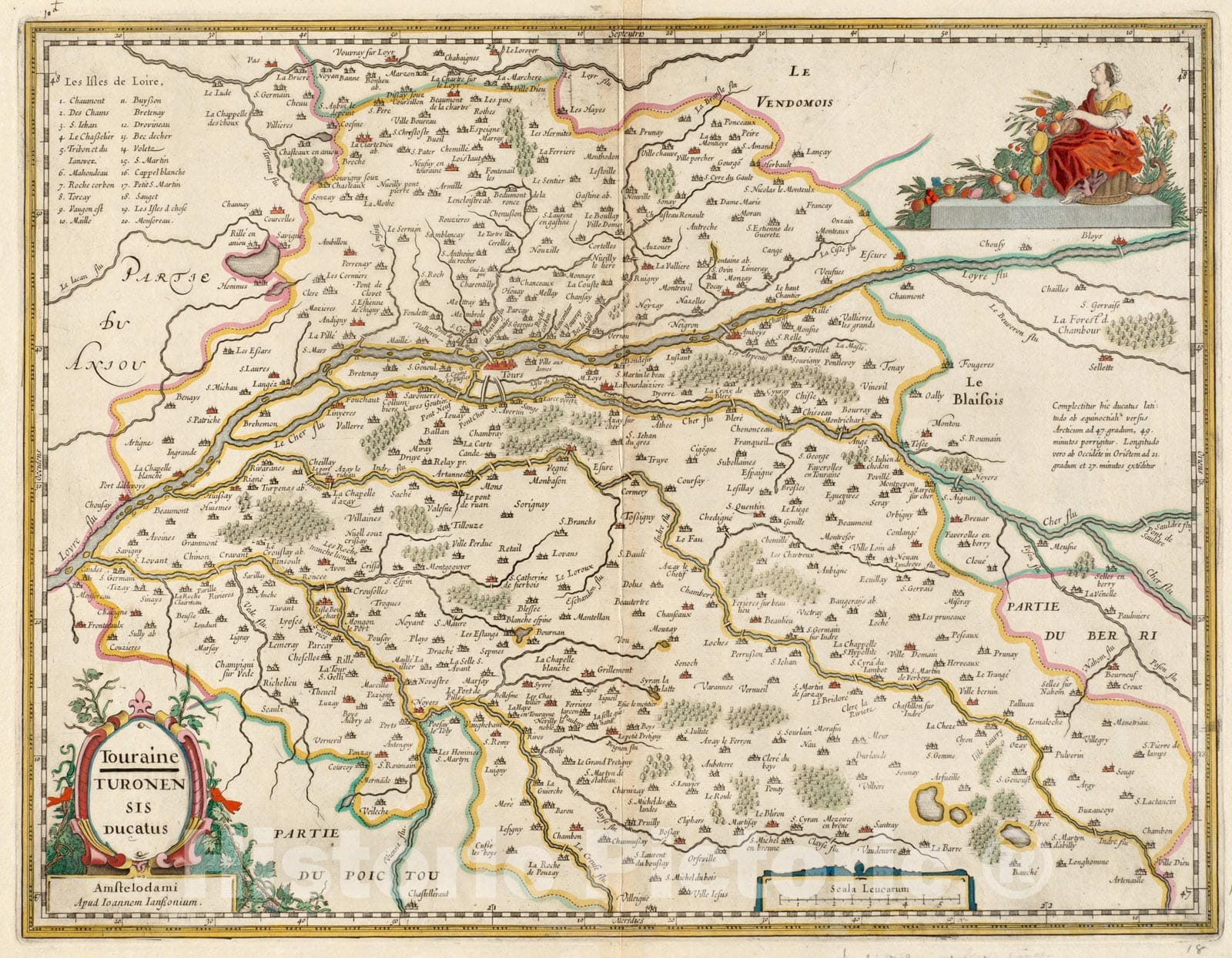 Historical Map, 1633 Touraine = Turonensis ducatus, Vintage Wall Art