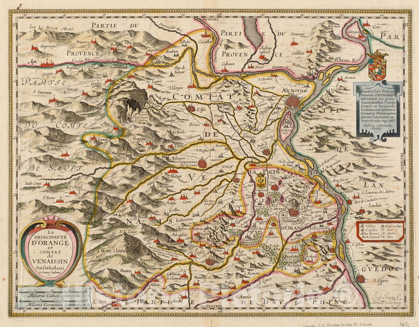Historical Map, 1633 La Principaute d'Orange et comtat de Venaissin, Vintage Wall Art
